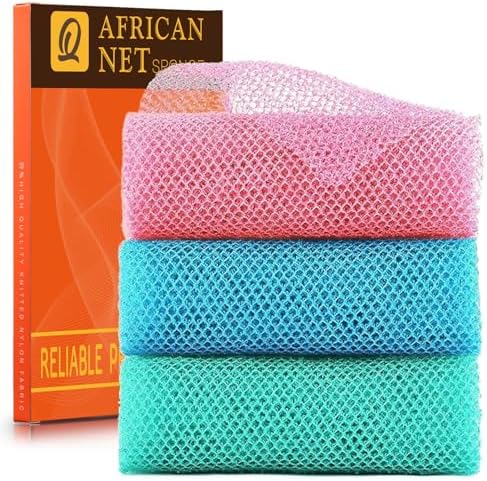 UJFQBH 3 Pieces African exfoliating net African Net Long Net Bath Sponge by BuyNow