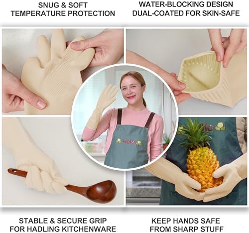 Mamison Rubber Dishwashing Gloves, Non-Slip Kitchen, Ivory Medium, 2 Pairs - Image 3