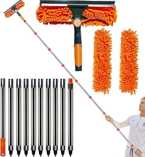 Tonmp 20+ Feet Reach 2 in 1 Window Washing Squeegee & Duster by Tonmp