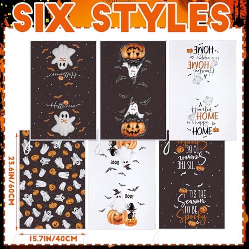 Bencailor 6 Pcs Halloween Kitchen Towels, Spooky Ghost Pumpkin Dish Towel - Image 3