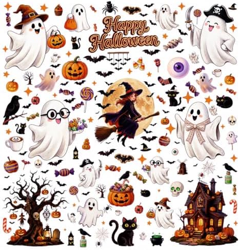 8 Sheets Halloween Window Clings Vintage Ghost Evil Pumpkin Bat Black Cat by Unknown