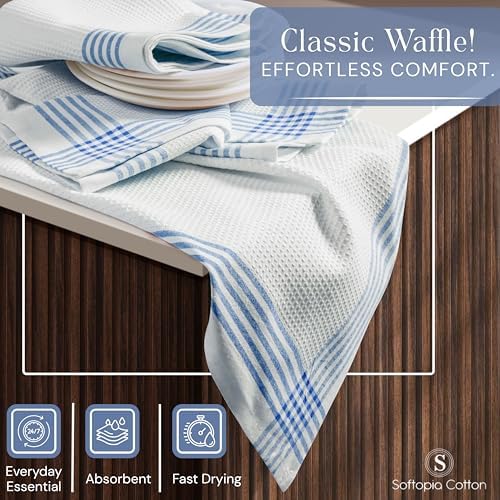 Waffle White & Sky Blue Kitchen Towels 4 Pack, 100% Cotton 16x26 inches - Image 2