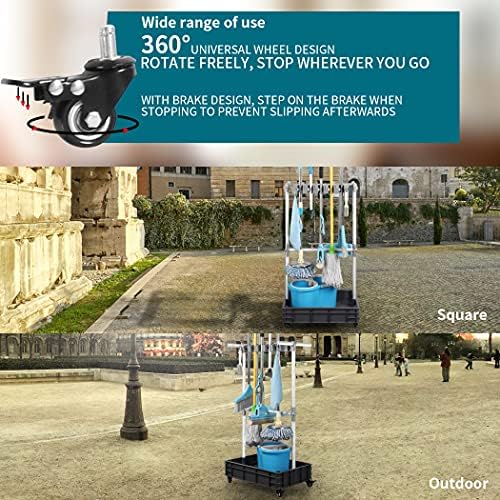 Broom And Mop Holder Put Wet Mops Movable Floor-Mounted Mop Rack Floor Standing - Image 6