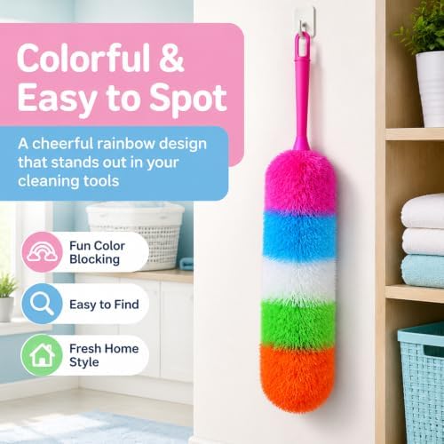 20-Inch Microfiber Hand Duster, Car Interior Detailing Duster, Rainbow Feather - Image 7