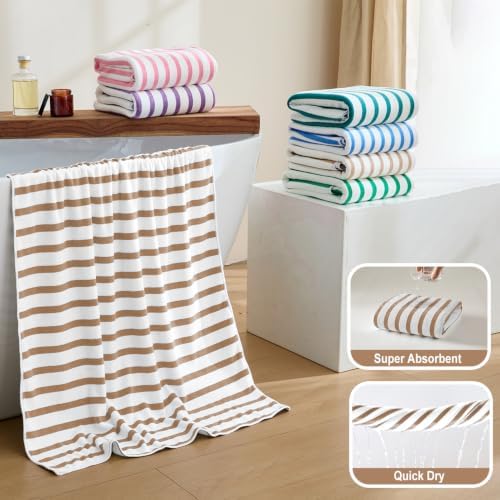 JML Microfiber Bath Towel Sets, 4 Pack, Cabana Stripe Coffee - Image 4