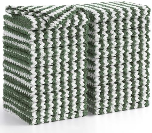 Homaxy 24 Pack Coral Velvet Dish Cloths, 10 x 10 inches, Grass Green by Homaxy