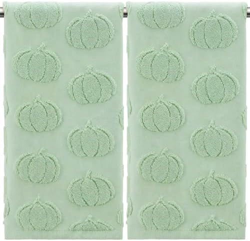 Mindsoft 2 Pcs Fall Hand Towels 3D Pumpkin Jacquard, Mint Green by Mindsoft
