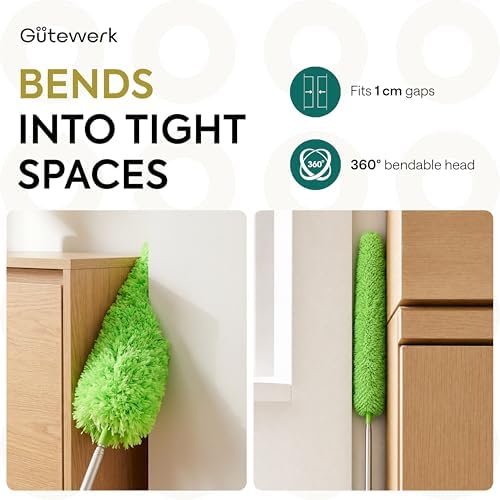 Gütewerk Extendable Microfiber Duster, 360° Bendable Head, 55 Inch Green - Image 3