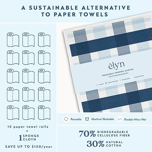 ELYN Swedish Dishcloths, Reusable & Washable Sponge Cloths, Absorbent Cleaning - Image 3