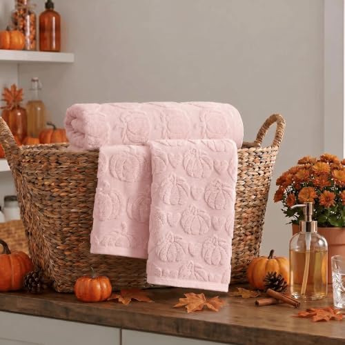 Artoid Mode 2 Pcs Pink 3D Heart Pumpkin Jacquard Hand Towels - Image 4