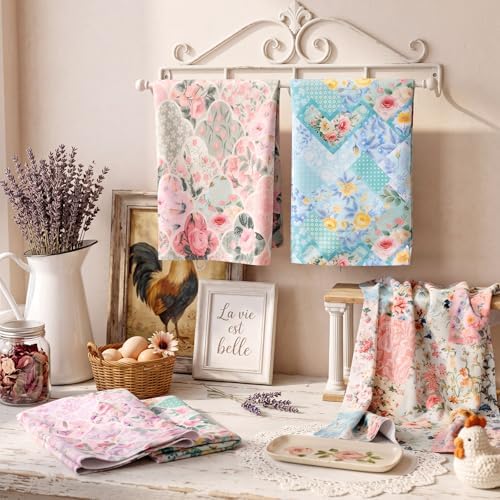 Breling 6 Pack Retro Floral Kitchen Dish Towels Vintage 14x21 Inch - Image 5