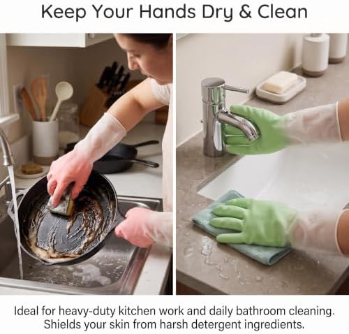 Cleaning Gloves 2 Pairs Medium, Reusable Rubber Dishwashing Kitchen Women - Image 2