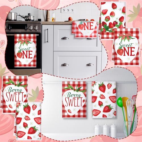 Bencailor 4 Pcs Strawberry Kitchen Towels Berry Hand Dish Towels Gift - Image 4