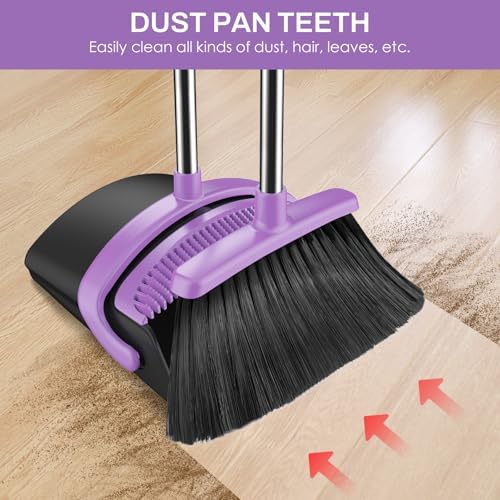 Broom and Dustpan Set for Home, 51-in Long Adjustable Handle Angle Broom and - Image 3