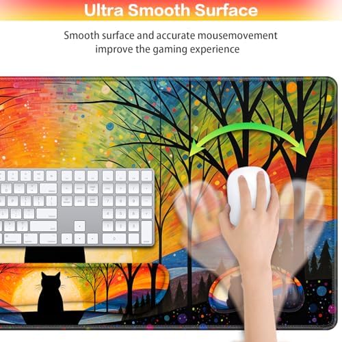 Mouse Pad with Wrist Rest Black Cat, 4-in-1 Large Mousepad Keyboard - Image 4