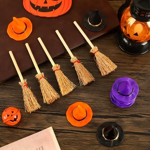 30 Pcs Mini Witch Hats with Mini Brooms - Image 3