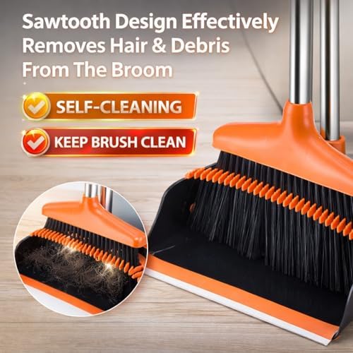 Broom and Dustpan Set with Long Handle, Upright Standing Self-Cleaning Combo - Image 4