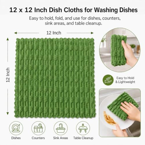 kimteny Microfiber Dish Cloths for Washing Dishes 8 Pack, Dark Green - Image 2