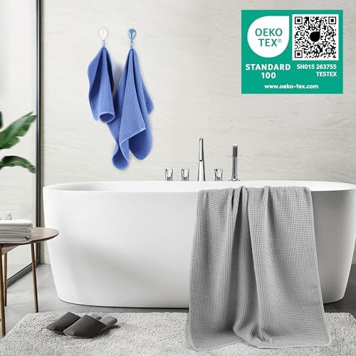 POLYTE 430 GSM Poly Blend Microfiber Quick Dry Waffle Bath Towel Set of 6 - Image 3