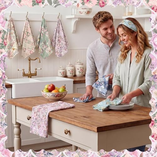 Breling 6 Pack Retro Floral Kitchen Dish Towels Vintage 14x21 Inch - Image 4