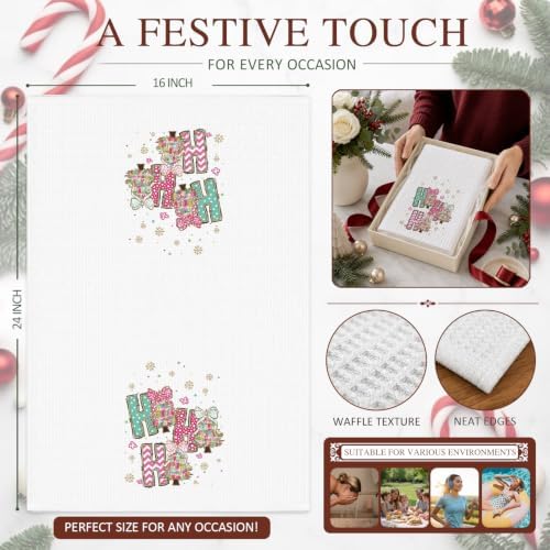 Preppy Pink Christmas Tree Kitchen Hand Towels 16"x24" - Image 6