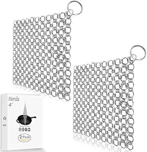 Herda 2Pack 4" Chain Mail Cast Iron Cleaner Scrubber 316 Chainmail Scrubber by Betterqualitybetterlife