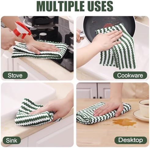Homaxy 12 Pack Coral Velvet Kitchen Towels, 10 x 20inches, Grass Green - Image 4