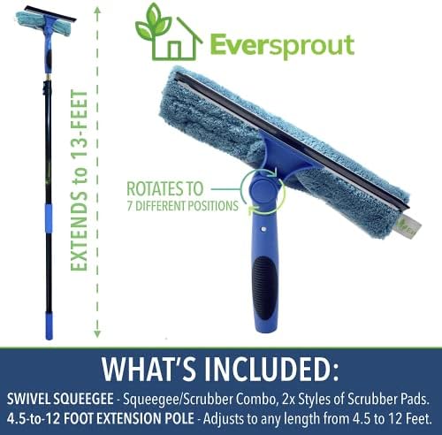 EVERSPROUT Swivel Squeegee & Microfiber Window Scrubber, 5 to 12ft Pole - Image 2