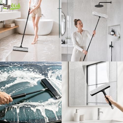 2 in 1 Window Squeegee with Adjustable Telescopic Pole, Shower Glass Squeegee - Image 4