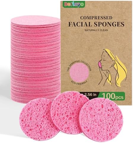 100-Count Compressed Facial Sponges, Natural Cellulose by Derloyo