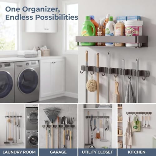 24 Inch Mop and Broom Holder Wall Mount, Broom Hanger Organizer - Image 4