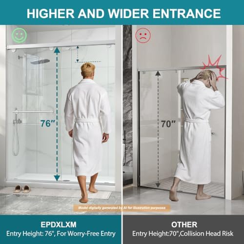 Frameless Double Sliding Shower Door, 43-48" Wx76 H, 5/16" Brushed Nickel - Image 5
