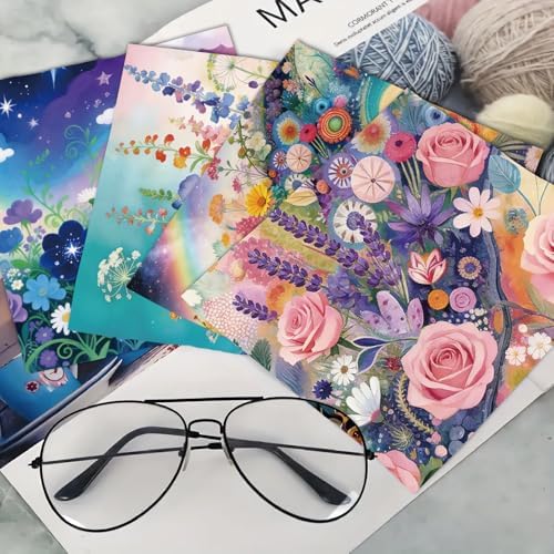 CREATCABIN 6 Pcs Floral Microfiber Glasses Cleaning Cloth Reusable Thicken - Image 6
