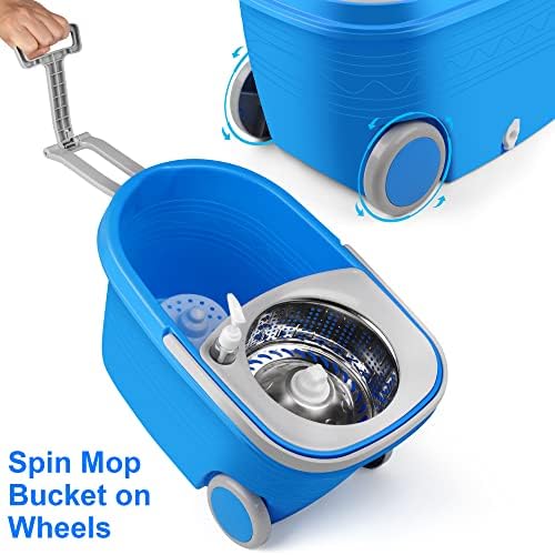 Mop and Bucket with Wringer Set on Wheels, 360 Spinning Mop Bucket Floor - Image 4