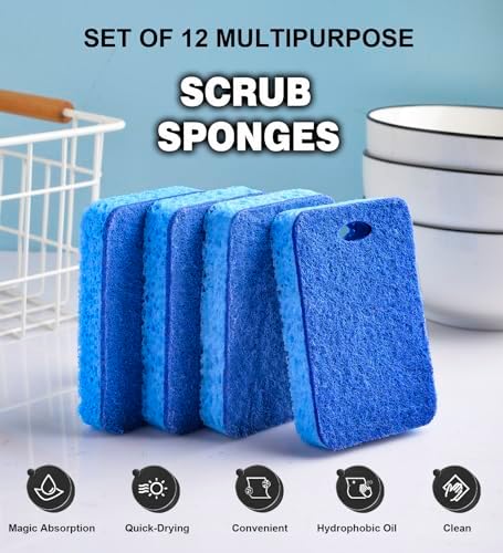 METUUTER 12-Count Scrub Sponges Kitchen Sponge Heavy Duty, Cellulose Sponges - Image 4