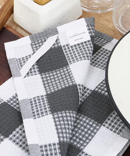 Waffle Weave Plaid Dish Cloth, DishTowel 15x25"S/6 - Image 6