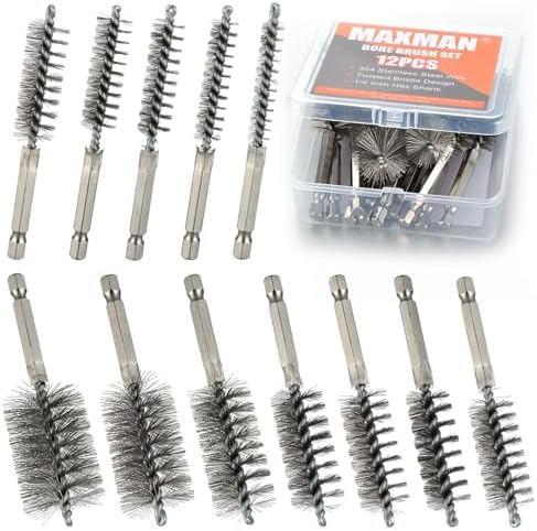 MAXMAN 12pcs Wire Brush Set, 1/4" Hex Stainless by MAXMAN