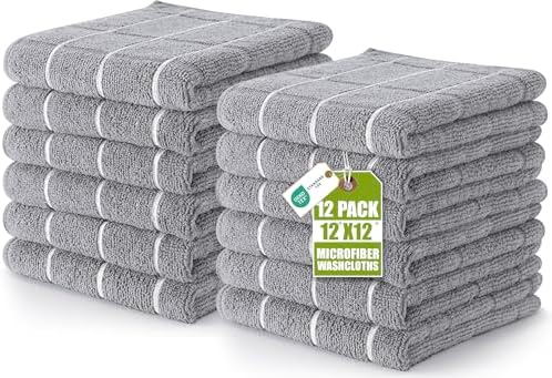 Utopia Towels 12 Pack Microfiber Fingertip Wash Cloths 12x12 Inch Grey by UTOPIATOWELS