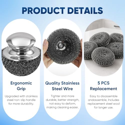 7 PCS Steel Wool Scrubber with Replacement Wire Sponge - Image 4