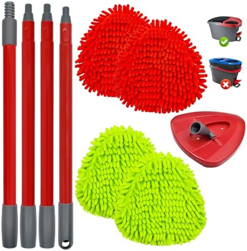 6 Packs Mop Head Replacements & 4-Section Spin Mop Handles by Unknown