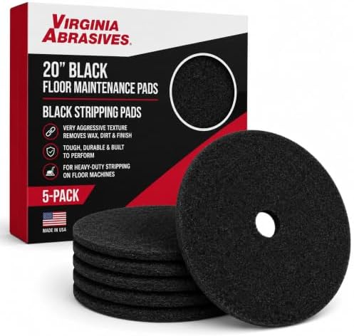 Black Floor Maintenance Pads, Heavy-Duty Stripping & Scrubbing, 5 Pack by VirginiaAbrasives