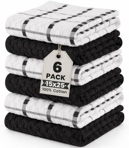 GOLD TEXTILES Kitchen Towels 6 Pack, Waffle Weave Cotton by GOLDTEXTILES