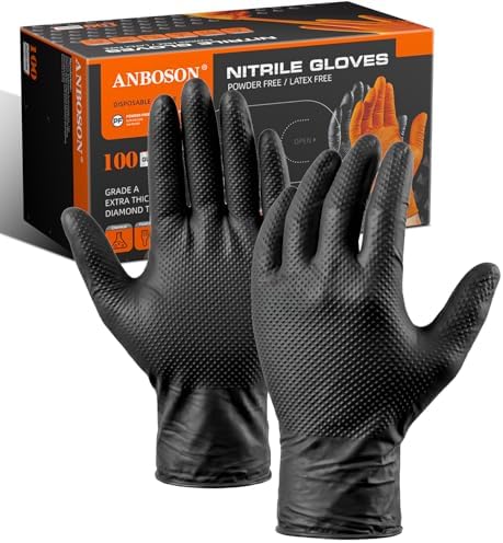 ANBOSON 10 Mil Heavy Duty Mechanic Nitrile Gloves, Medium Black 100 Count by WELCOMEANBOSON