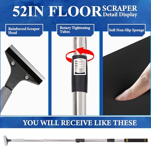 Floor Scraper Heavy Duty Long Handle, 52in 4" Razor Blade Floor Scraper - Image 3