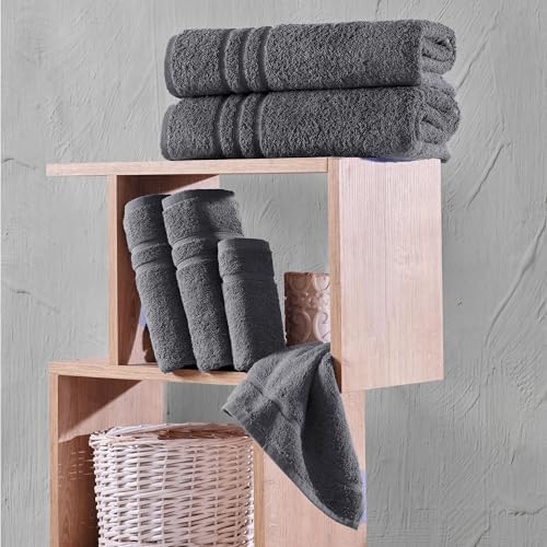 Hawmam Linen Towel Set, Turkish Cotton, 6 Pack, Cool Grey - Image 5
