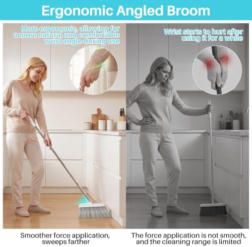 JOYMOOP 2-PACK Broom and Dustpan Set White, Upright Stand Up Design, Foldable - Image 3