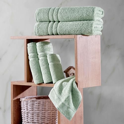 Hawmam Linen Towel Set, Turkish Cotton, 6 Pack, Light Green - Image 5