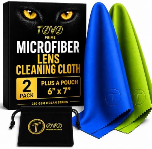 Microfiber Cleaning Cloth, 2 Pack + Velvet Pouch, 230 GSM Thick Lens Cleaner by TOVO-MadeforLife