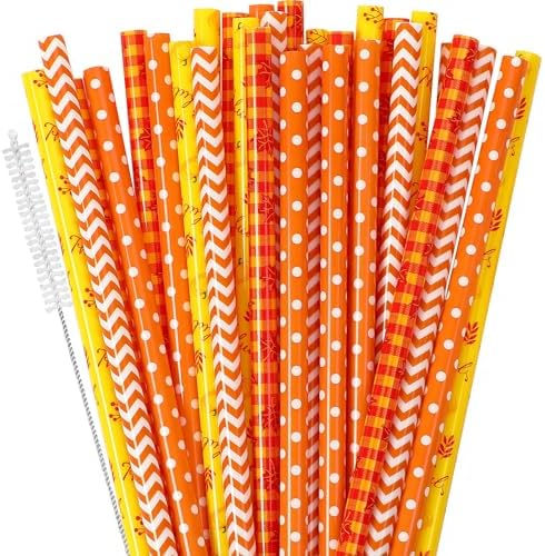 JANYUN 30 Pieces Fall Straws, 9inch Hard Platic Reusable Thanksgiving Drinking by JANYUN