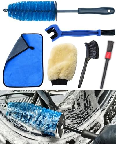 Motorcycle Cleaning Brush Kit 6 Pack, Easy Reach Brush, Chain Brush, Wool Wash by OeSee